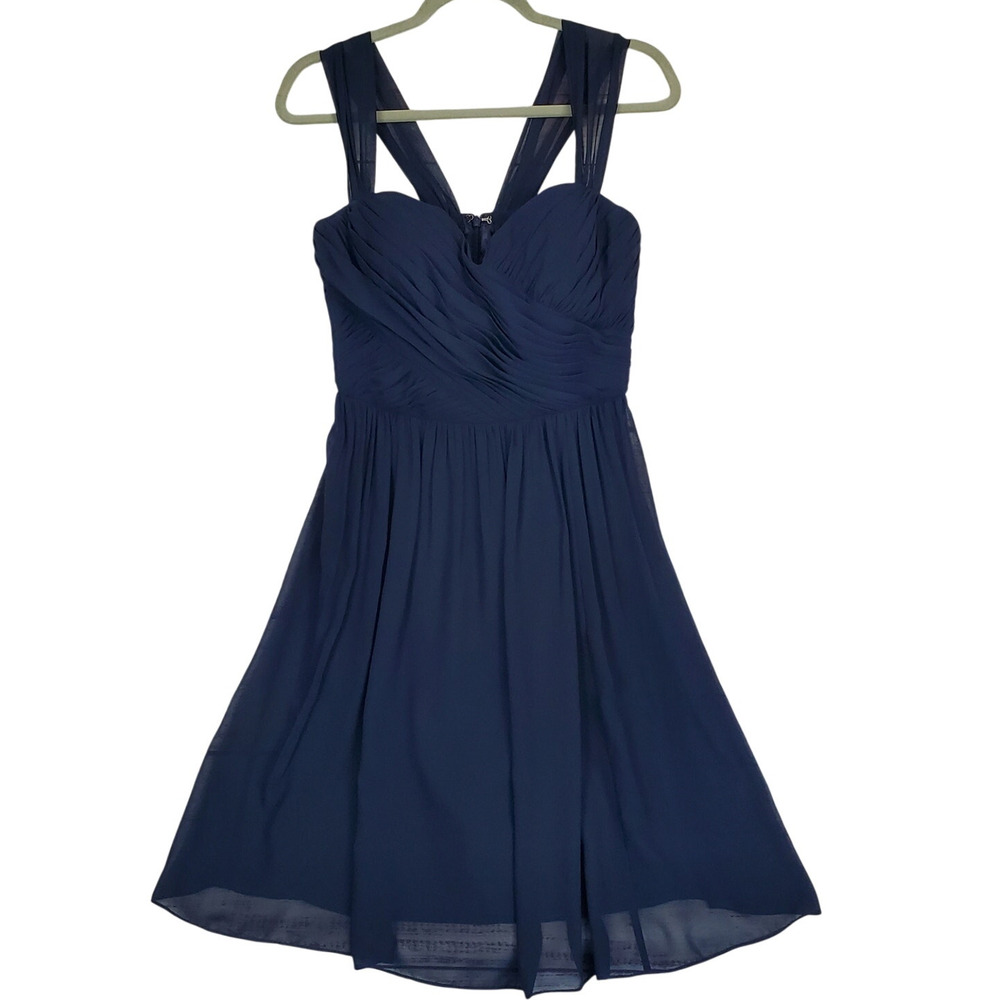 Jenny Yoo Navy Event Dress 12 Knee Length Chiffon Bridesmaid Gala Glam Occasion